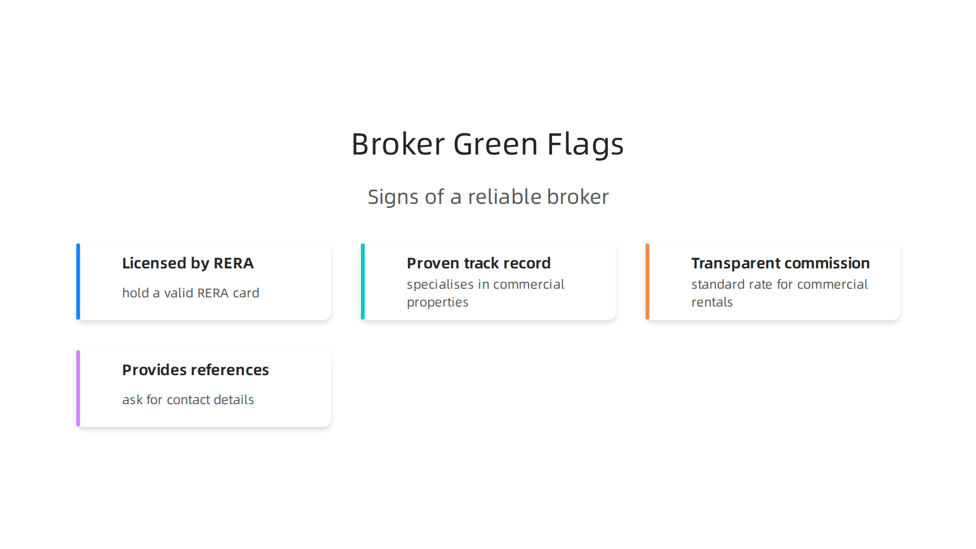 Key indicators to identify a reputable and reliable commercial real estate broker in Dubai and Al Ain.