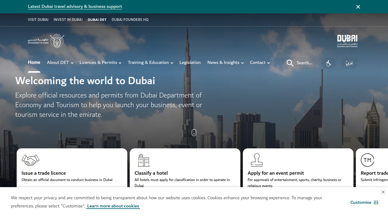The official website of Dubai's Department of Economy and Tourism (DET), providing services and information for residents and visitors.